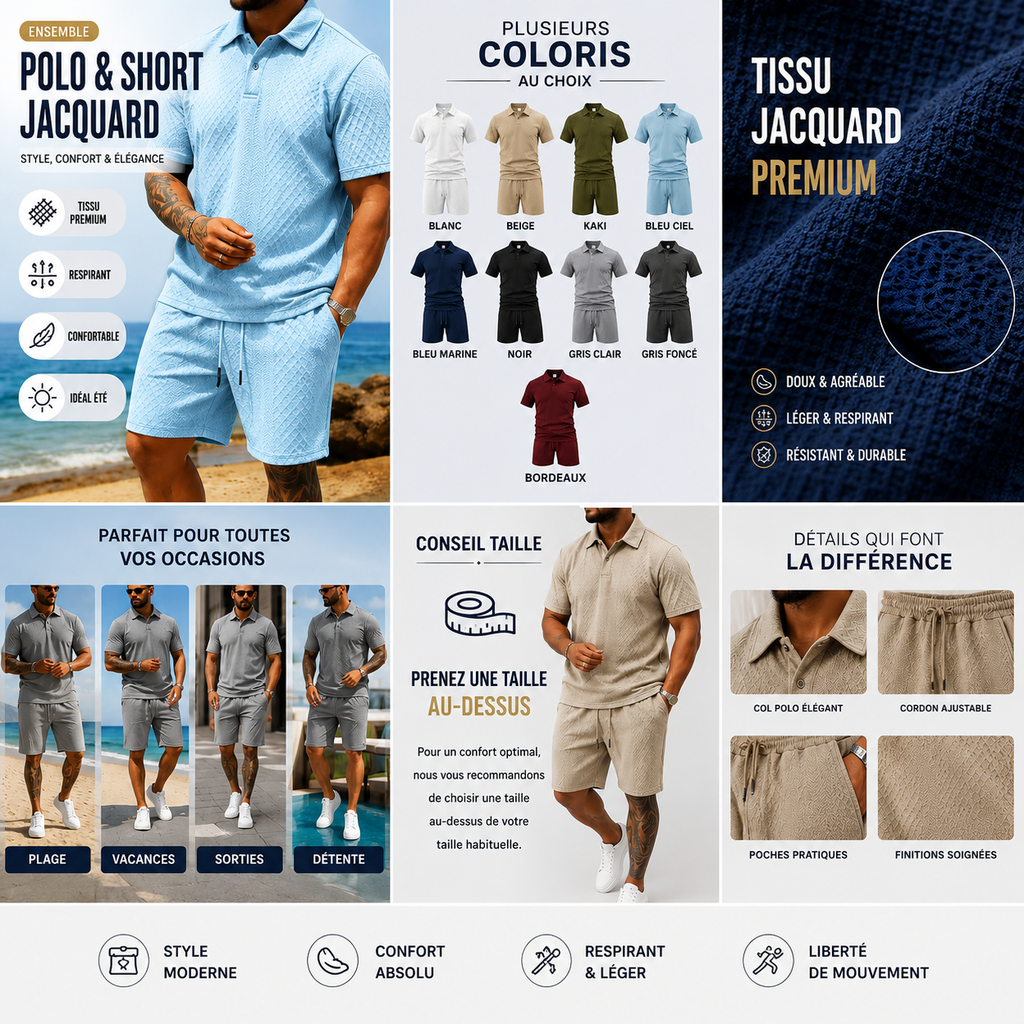 Ensemble Polo & Short Jacquard Homme